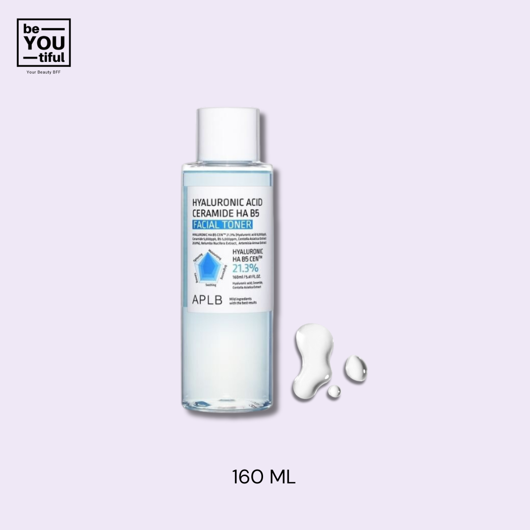 APLB Hyaluronic Acid Ceramide HA B5 Facial Toner bottle 160ml on light purple background