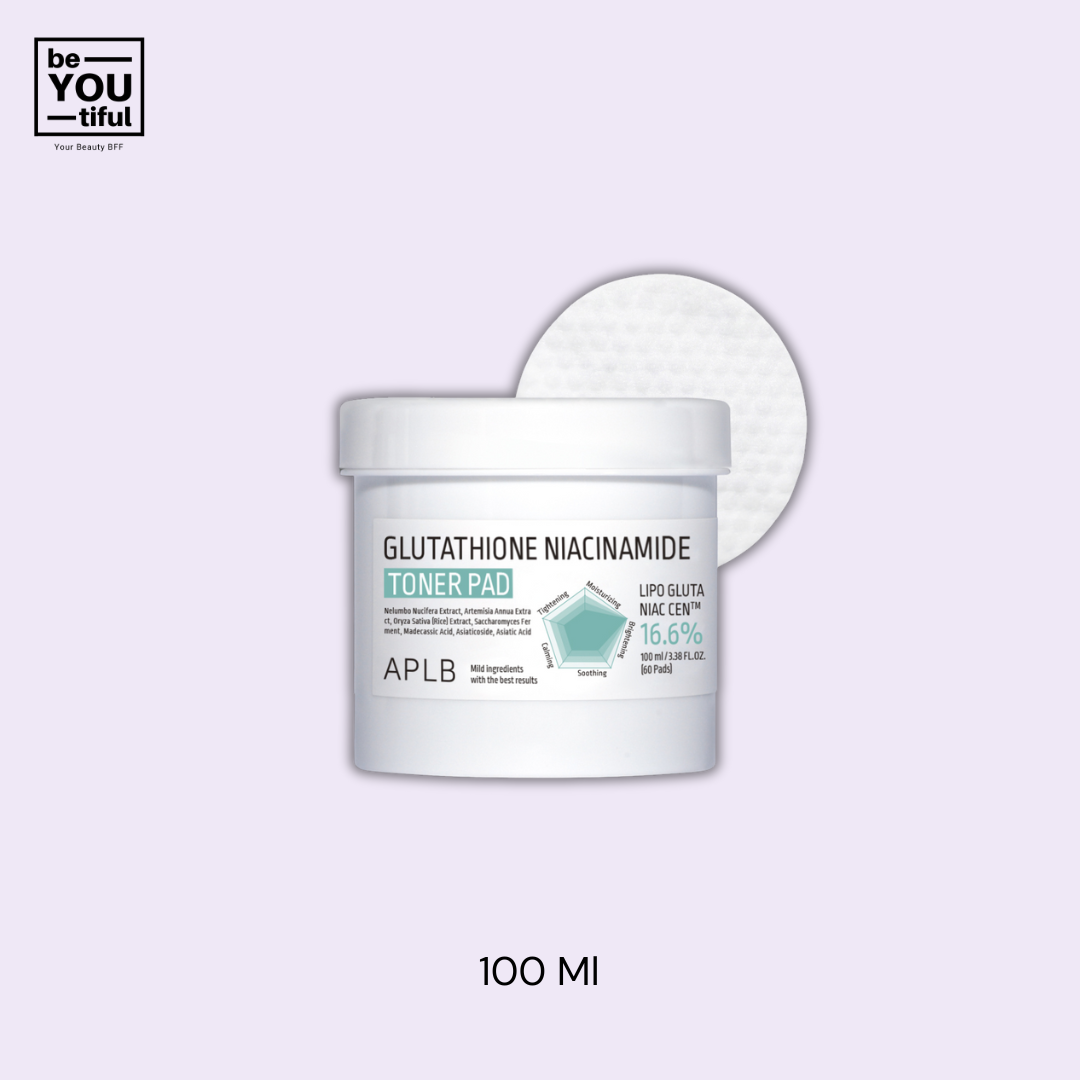 APLB Glutathione Niacinamide Toner pad 100ml container  on light purple background