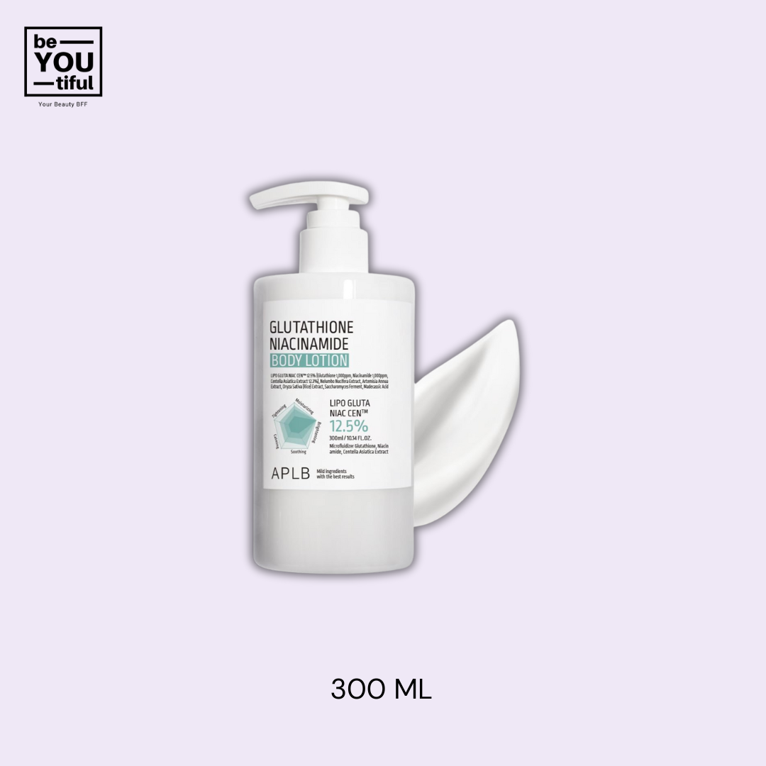 APLB Glutathione Niacinamide Body Lotion 300ml bottle on light purple background