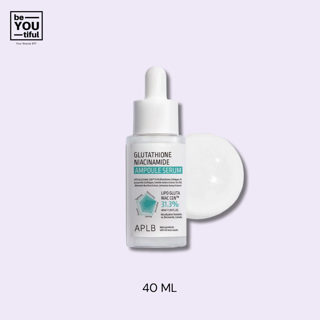 APLB Glutathione Niacinamide Ampoule Serum 40ml bottle on light purple background