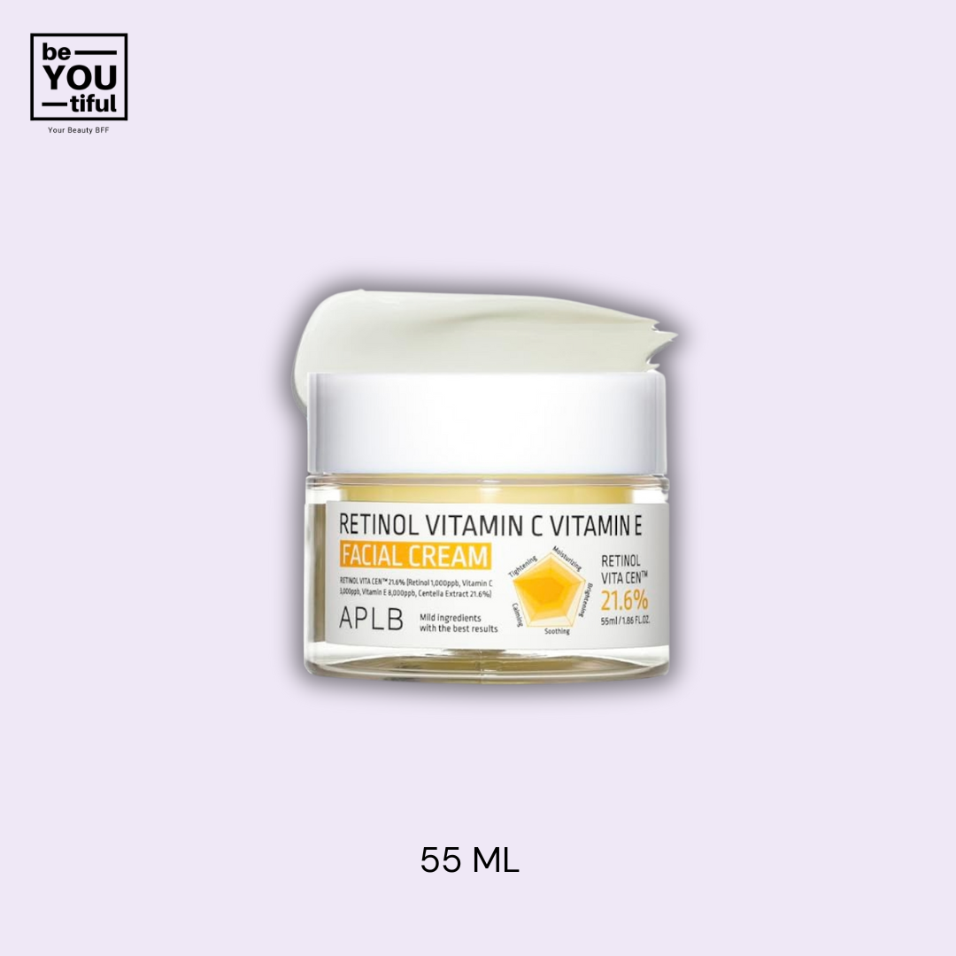 APLB Retinol Vitamin C Vitamin E Facial Cream  container  on light purple background