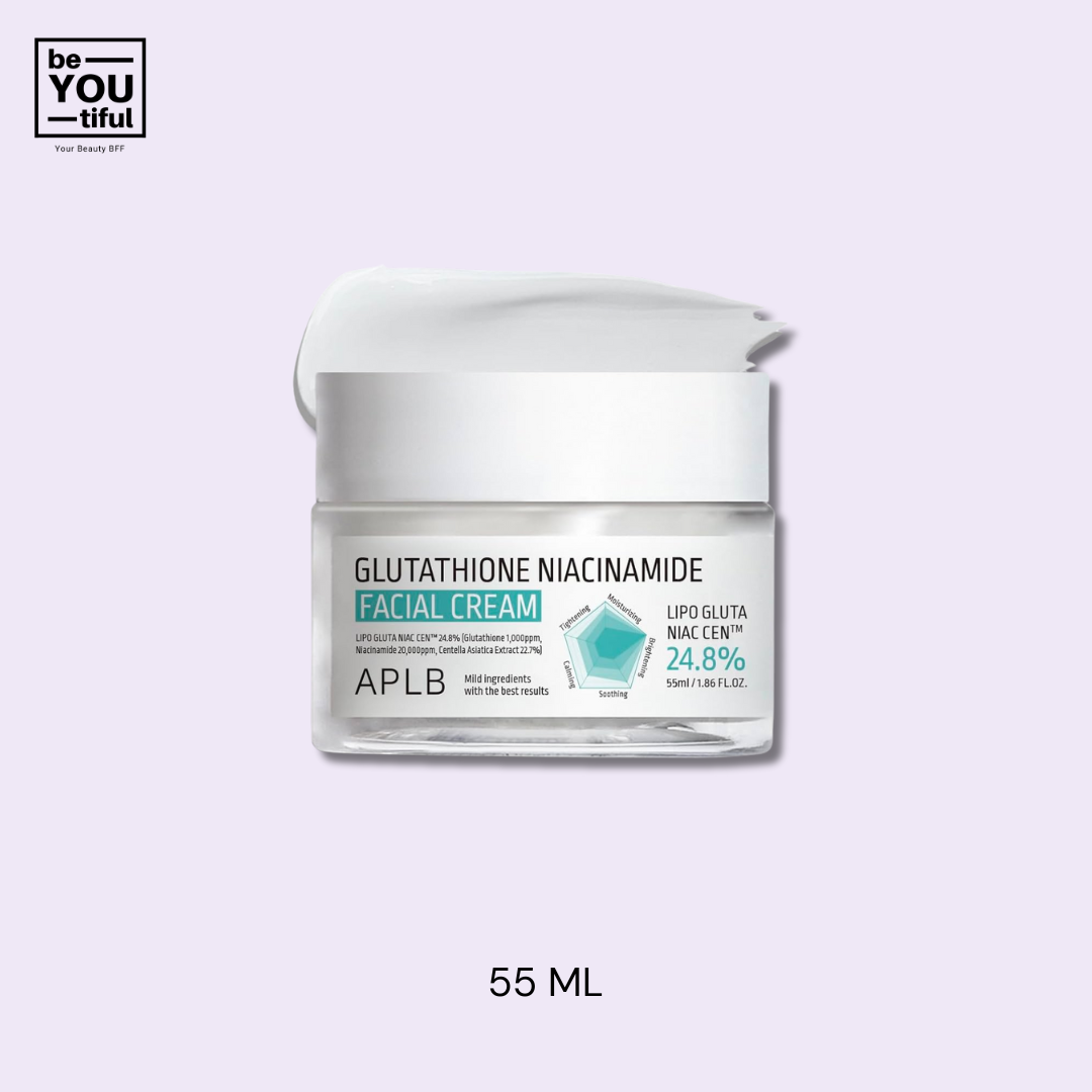 APLB Glutathione Niacinamide Facial Cream 55ml container on light purple background