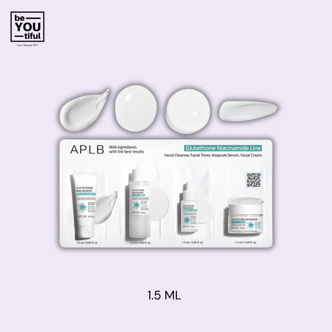 APLB Glutathione Niacinamide 4 Types  Sachet on light purple background