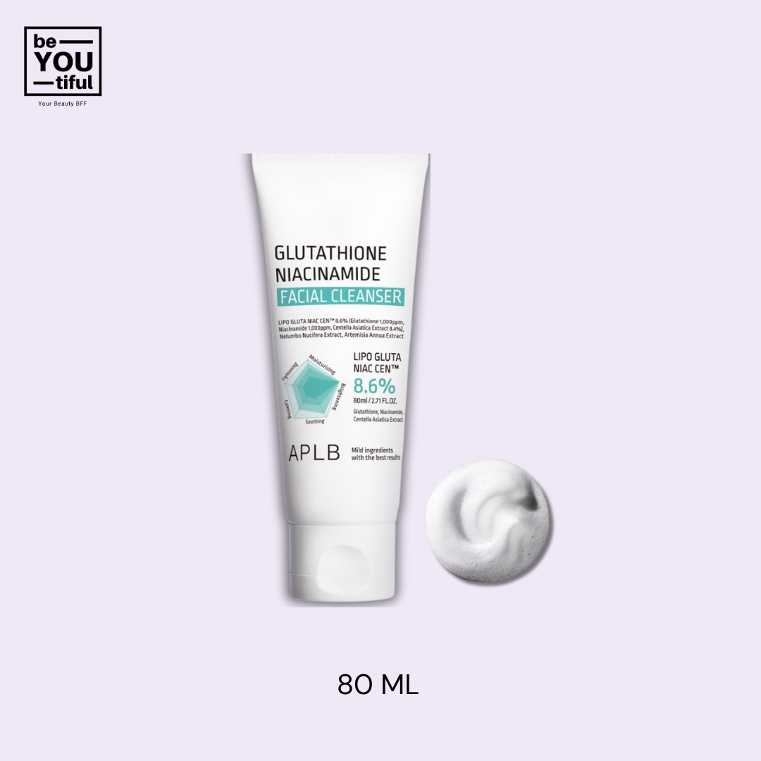 APLB Glutathione Niacinamide Facial Cleanser  Tube  80ml on light purple background