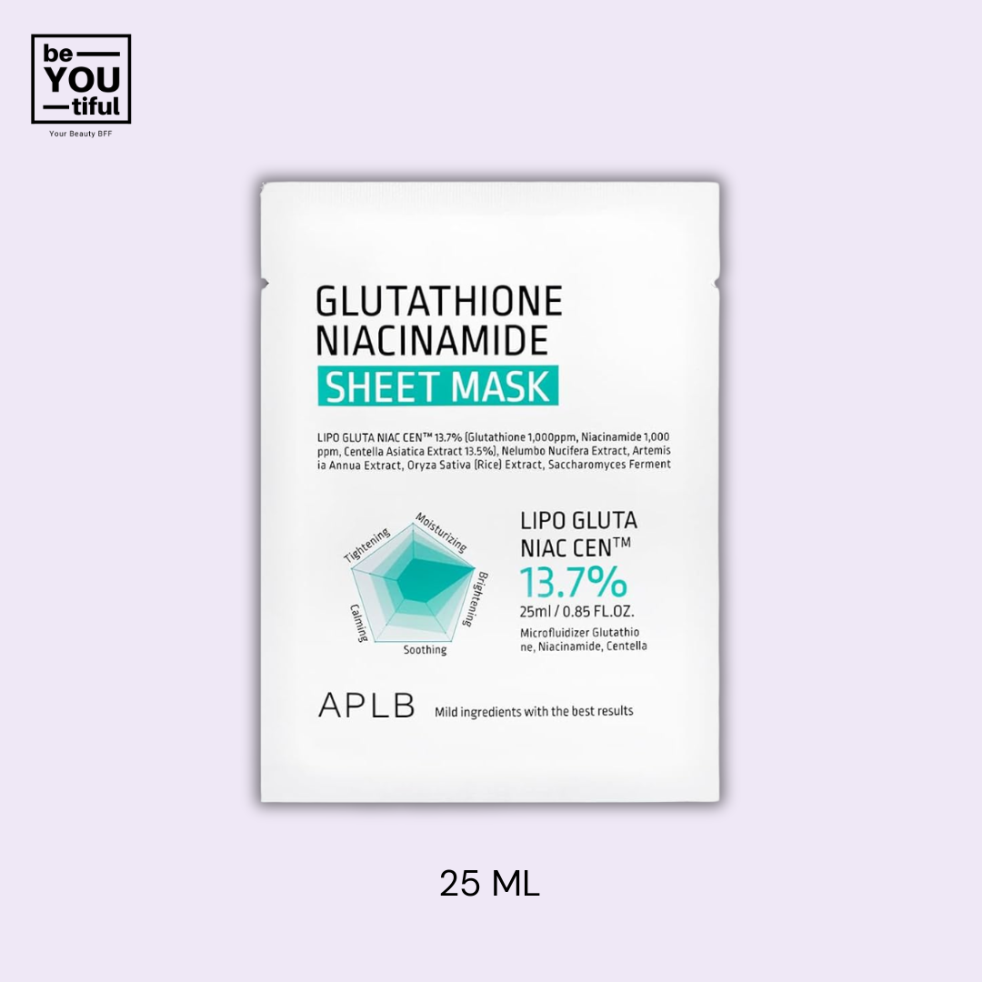 APLB Glutathione Niacinamide Sheet Mask  on light purple background