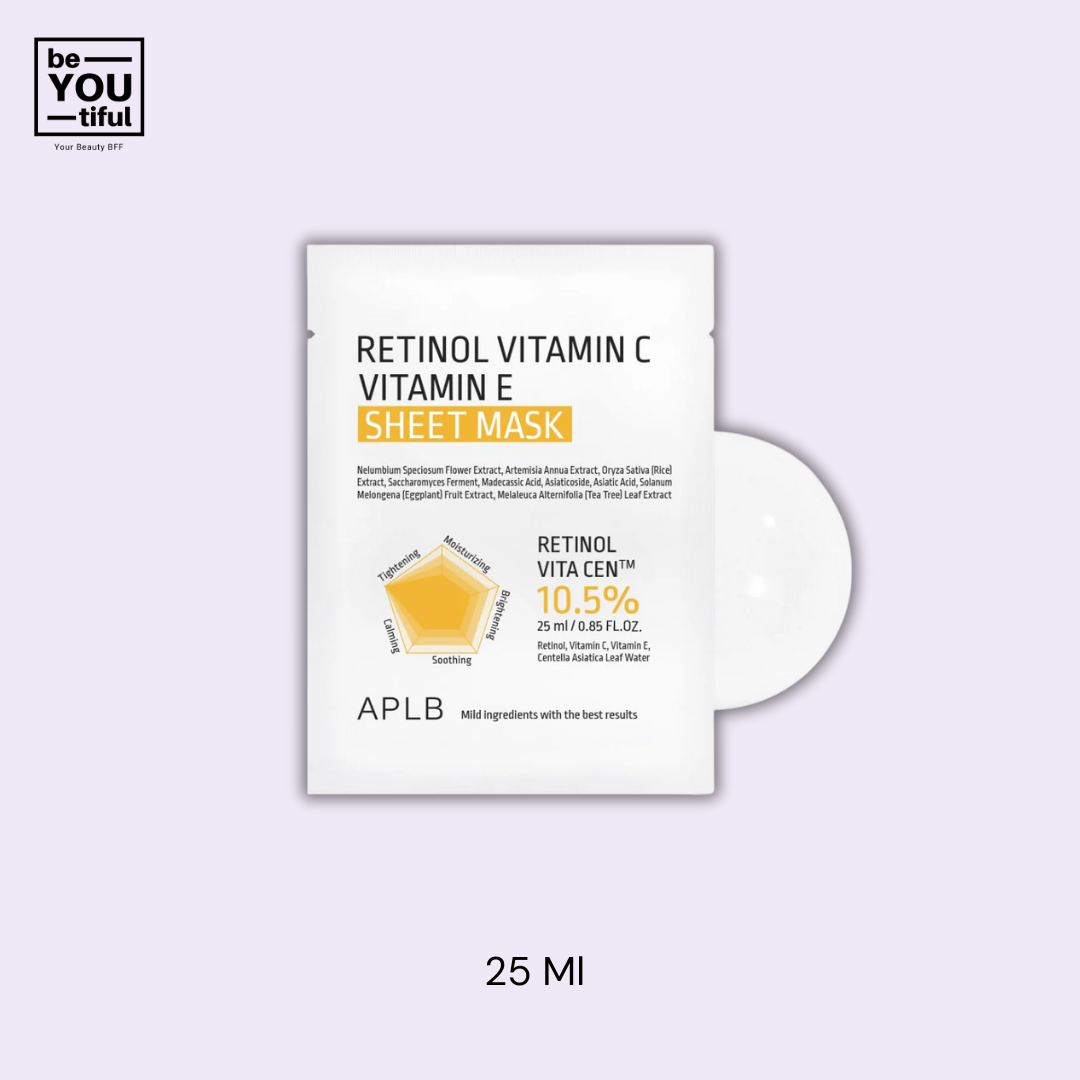 APLB Retinol Vitamin C Vitamin E Sheet Mask  25 ml on light purple background