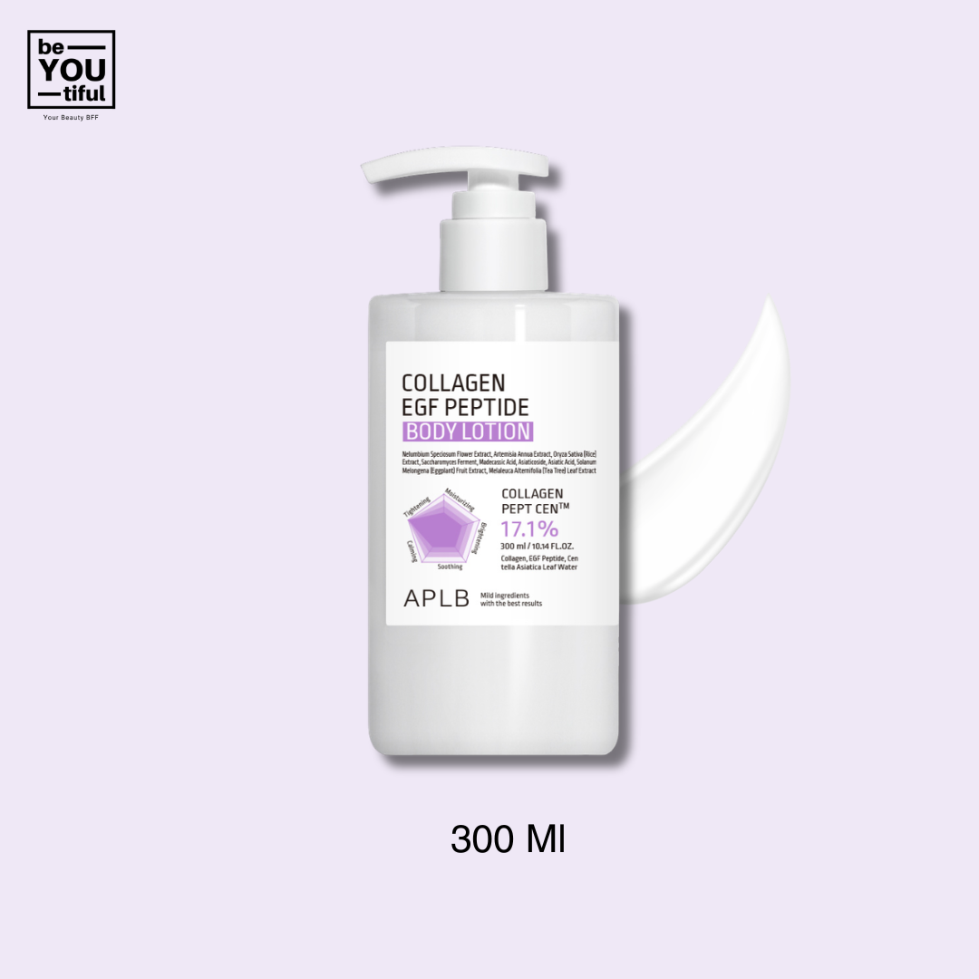APLB Collagen EGF Peptide Body Lotion is on the light purple background