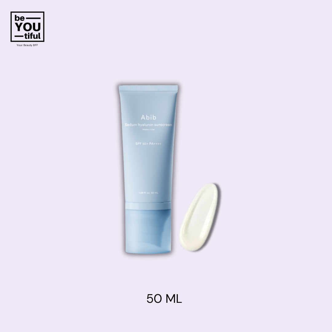 Abib Sedum Hyaluron Sunscreen Watery 50 ml Tube  on light purple background