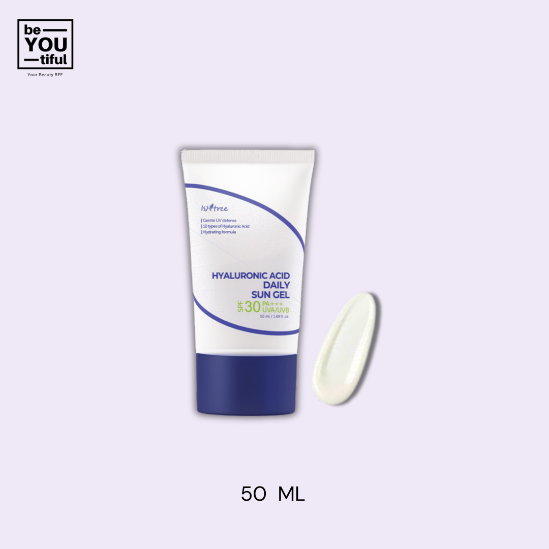Isntree Hyaluronic Acid Daily Sun Gel  50ml Tube on light purple background