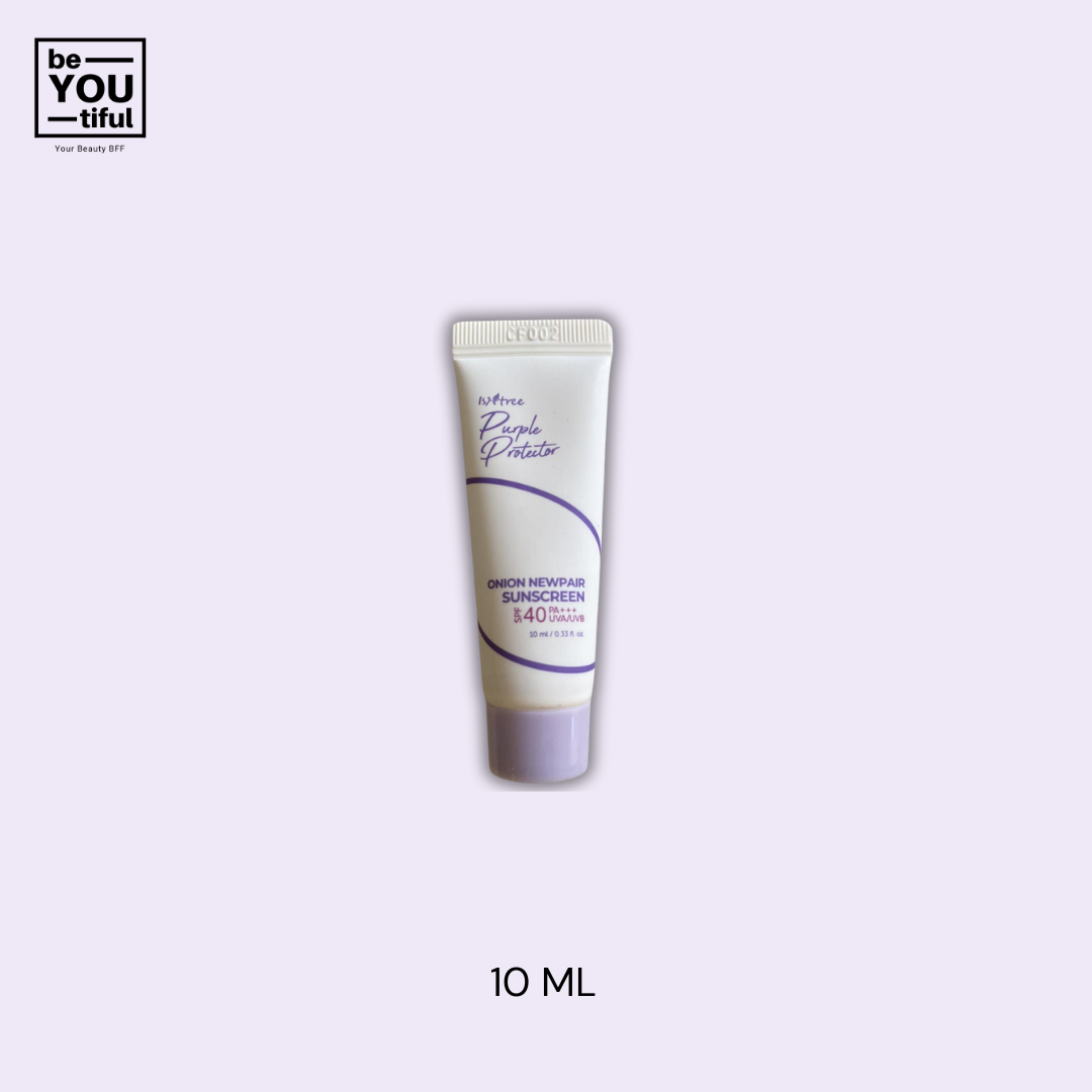 Isntree  Onion Newpair Sunscreen  10ml Tube on light purple background