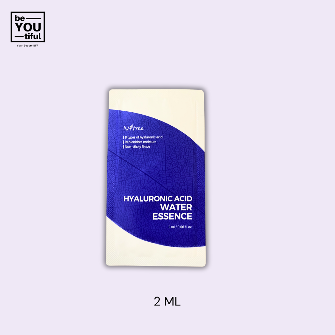 Isntree Hyaluronic Acid  Water Essence 2ml sachet on light purple background
