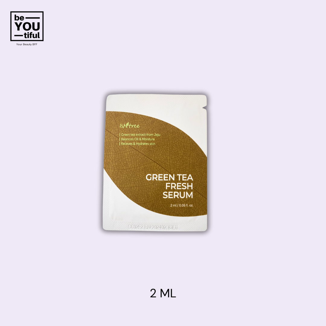 Isntree Green Tea Fresh Serum 2ml Sachet on light purple background