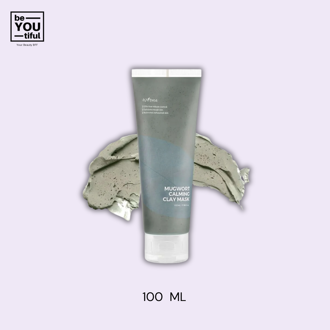 Isntree  Mugwort Calming Clay Mask 100ml bottle on light purple background