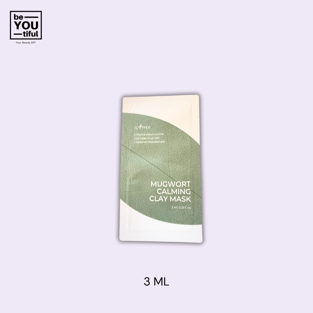 Isntree  Mugwort Calming Clay Mask 2ml bottle on light purple background