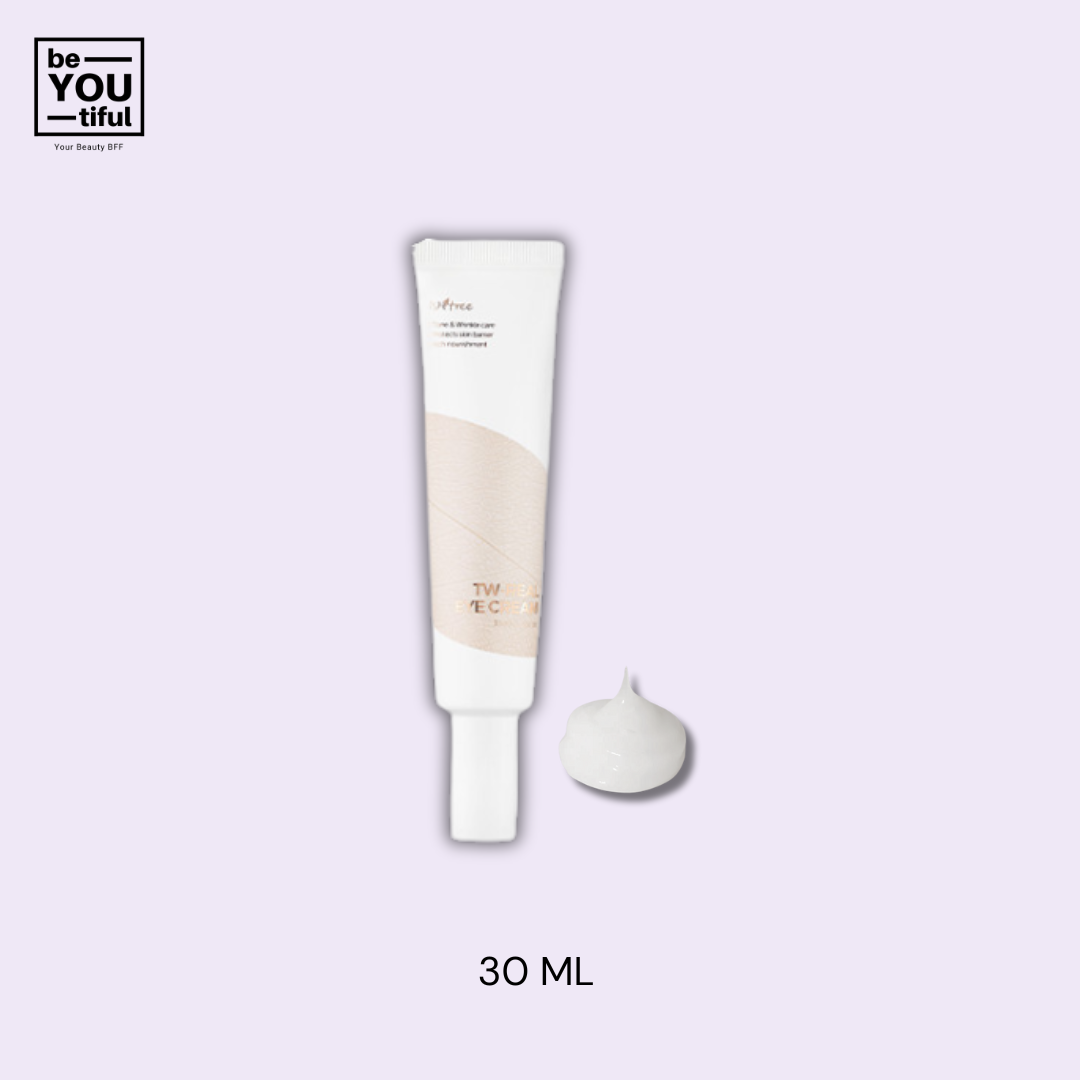 Isntree Tw-Real Bifida Eye Cream  30ml Tube on light purple background