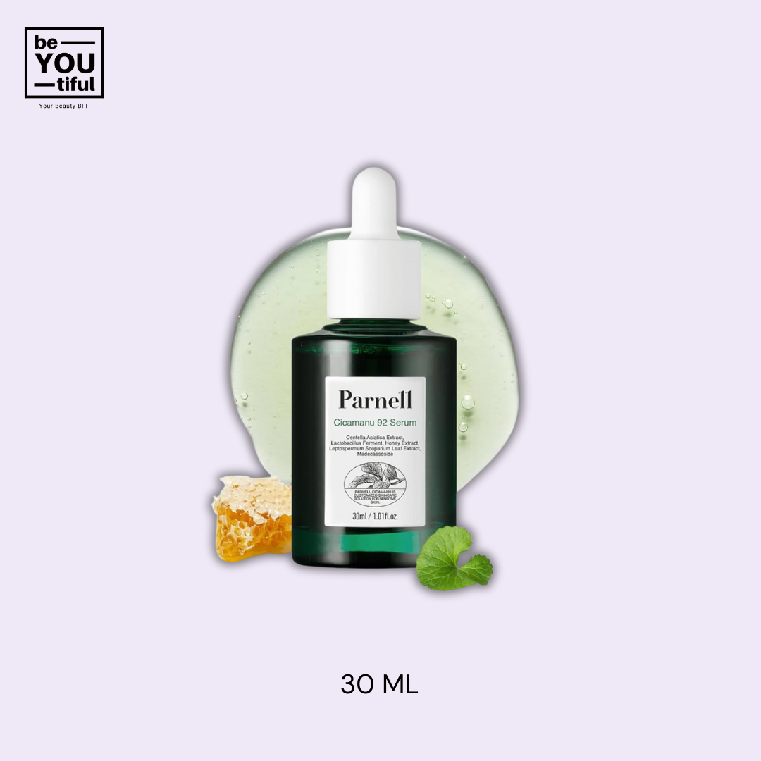 Parnell Cicamanu 92 Serum 30ml bottle on light purple background