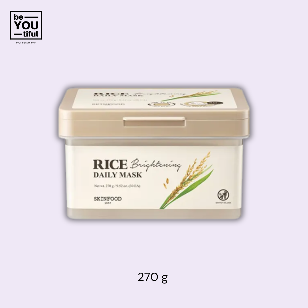 Rice Brightening Daily Mask 270 g Container  on light purple background