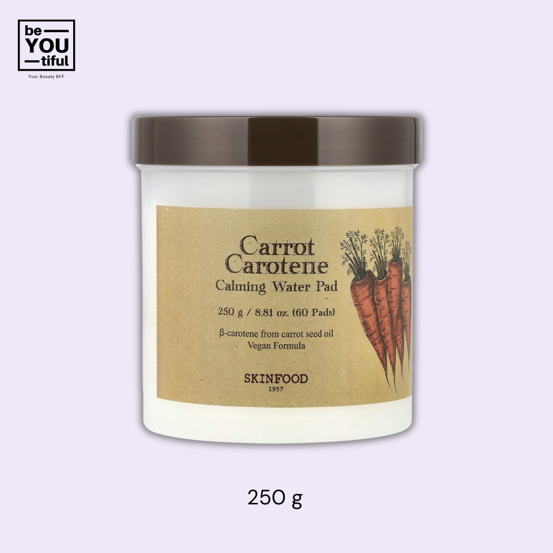 
Carrot Carotene Calming Water Pad Global 250 g Container  on light purple background
