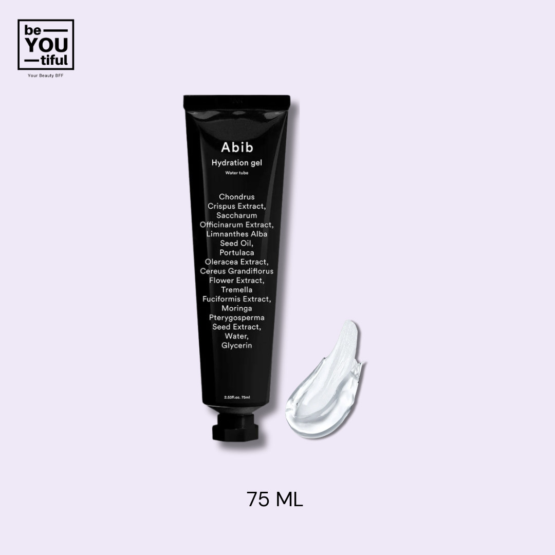 Abib Hydration Gel Water Tube 75ml Tube on light purple background