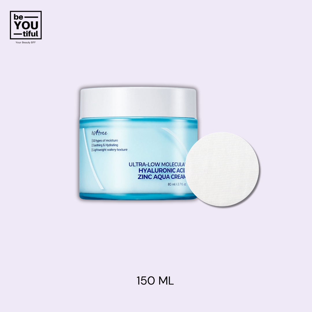 Isntree  Ultra - Low Molecular Hyaluronic Acid Zinc Cooling Toner Pad 150ml Container on light purple background