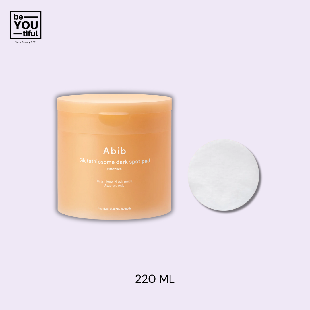 Abib Glutathiosome Dark Spot Pad Vita Touch 60Pads  bottle on light purple background
